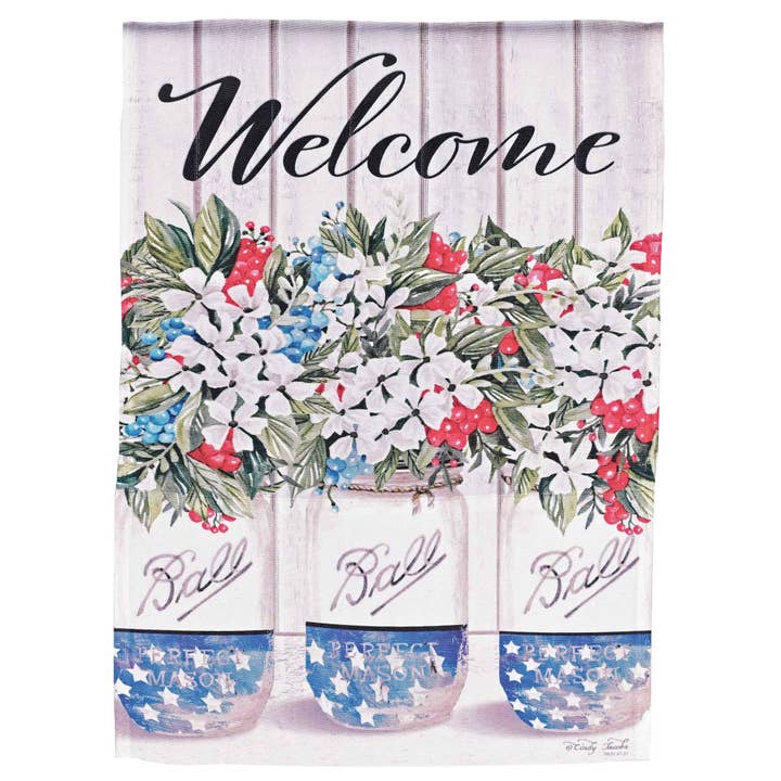 Dicksons - Vente Drapeaux - Drapeau de bienvenue : rouge, blanc, bleu, fleurs, 30 x 44
