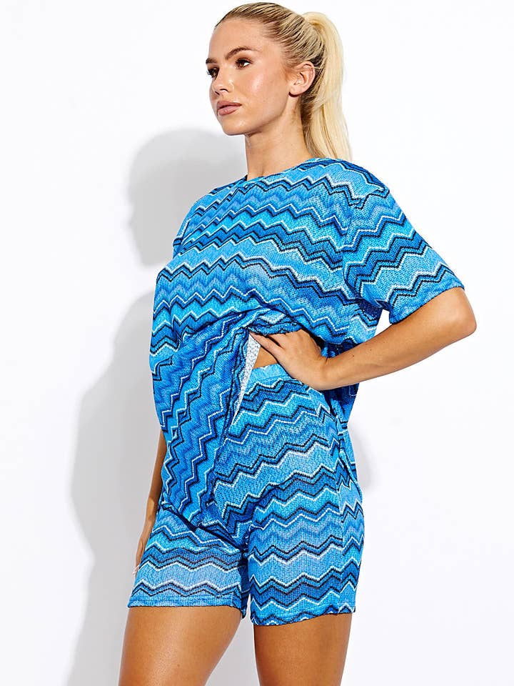 Stylewise Direct – wholesale Top & pants set (NOT Loungewear) – Women's – Woven Zig Zag Oversized Top & Shorts Co-ord1