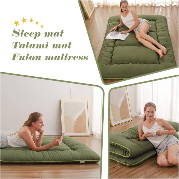 Green Twin Futon Mattress Portable, Roll-Up, Thick Tatami Style for wholesale on Faire4