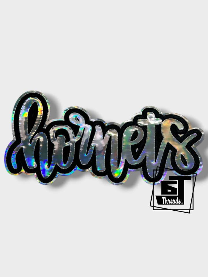 Cursive Metallic Hornets....Patches Only for wholesale by 6j Threads LLC