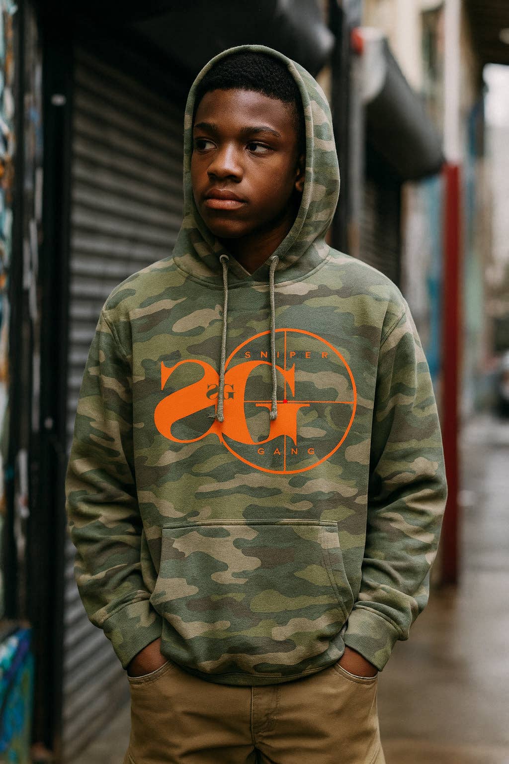 Camouflage Hoodie: Sniper Gang Logo (Camo) for wholesale on Faire1