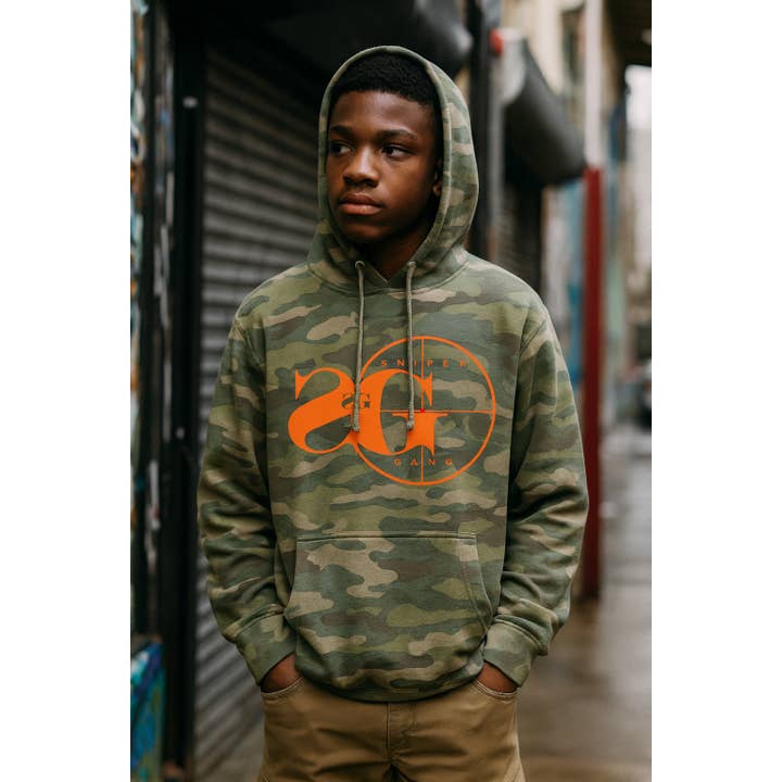 Camouflage Hoodie: Sniper Gang Logo (Camo) for wholesale on Faire1
