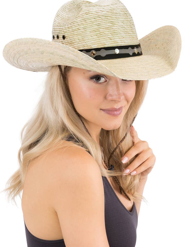 Eyeleted Cutter Palm Straw Cowboy Hat for wholesale by Cap Zone