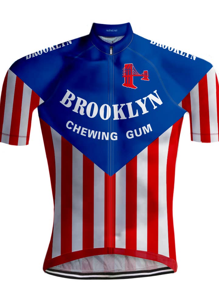 Maillot de vélo rétro Brooklyn bleu/rouge - REDTED pour la vente par REDTED