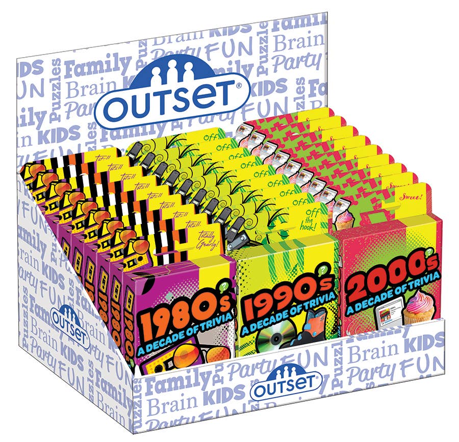 Outset Games and Cobble Hill Puzzles - Wholesale Card Game - Full Display - Decades of Trivia Card Games