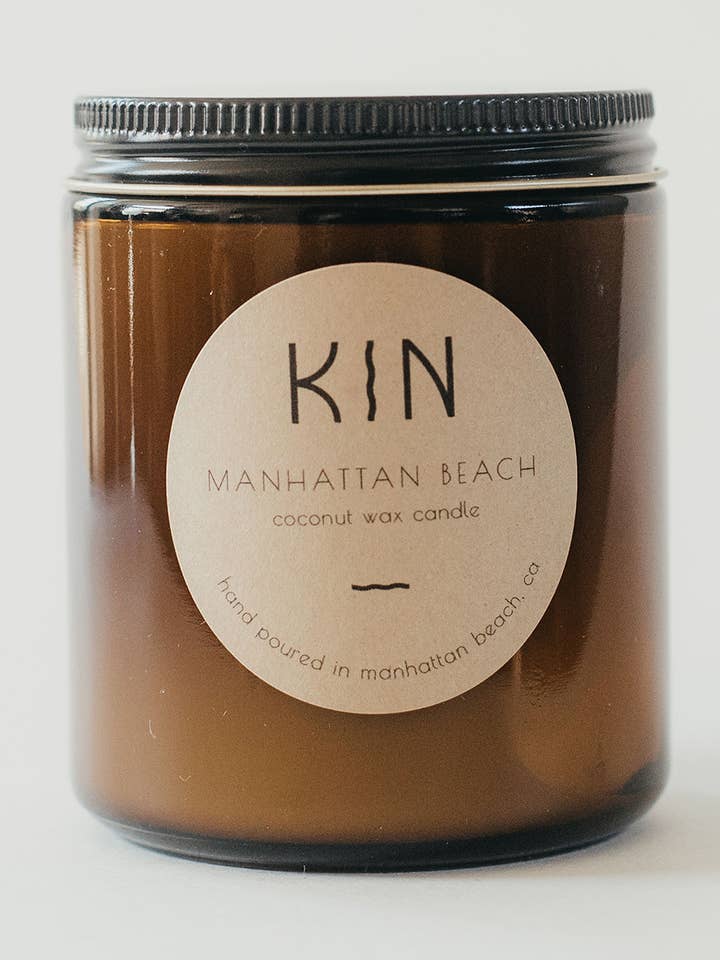 Manhattan Beach- 8oz Amber Jar for wholesale by Kin Candle Co.