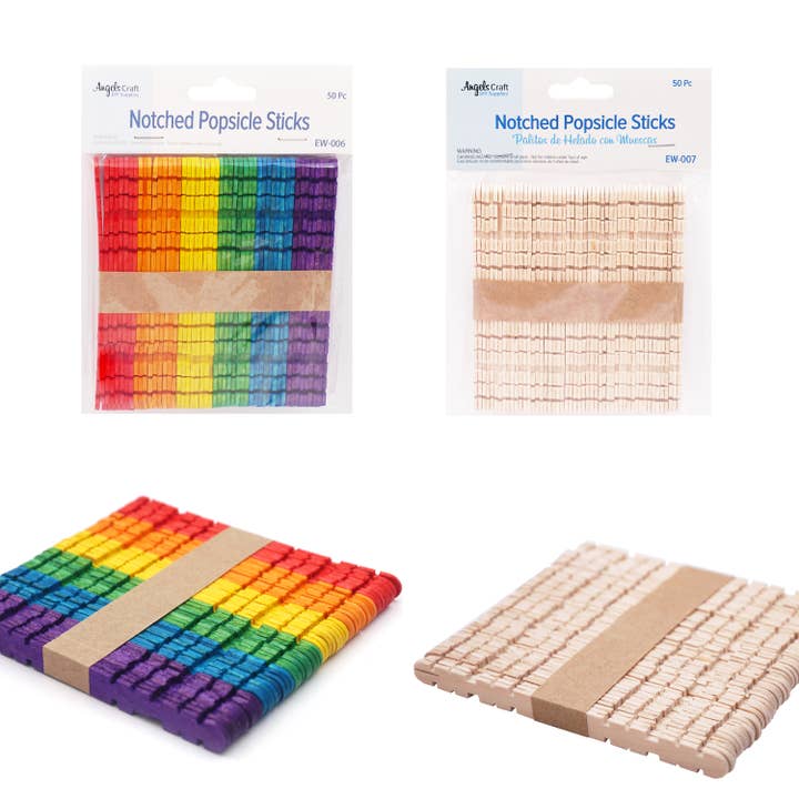 Notched Craft Sticks, 4.5in. 50-ct (color options available) for wholesale by Angels Craft