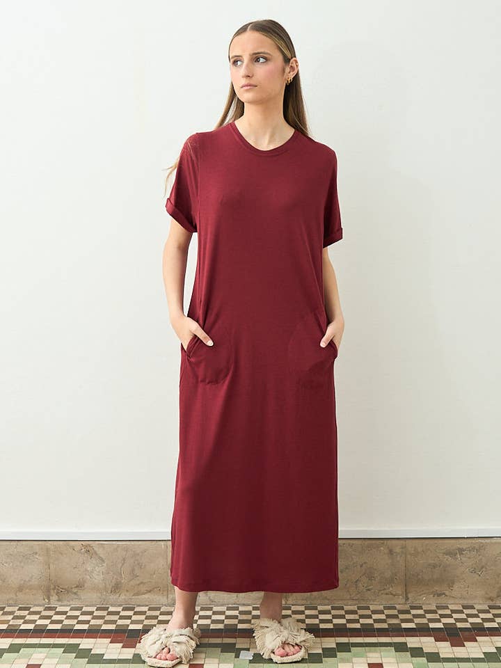 WIJDE BORDEAUX JURK voor wholesale door Cottyfish