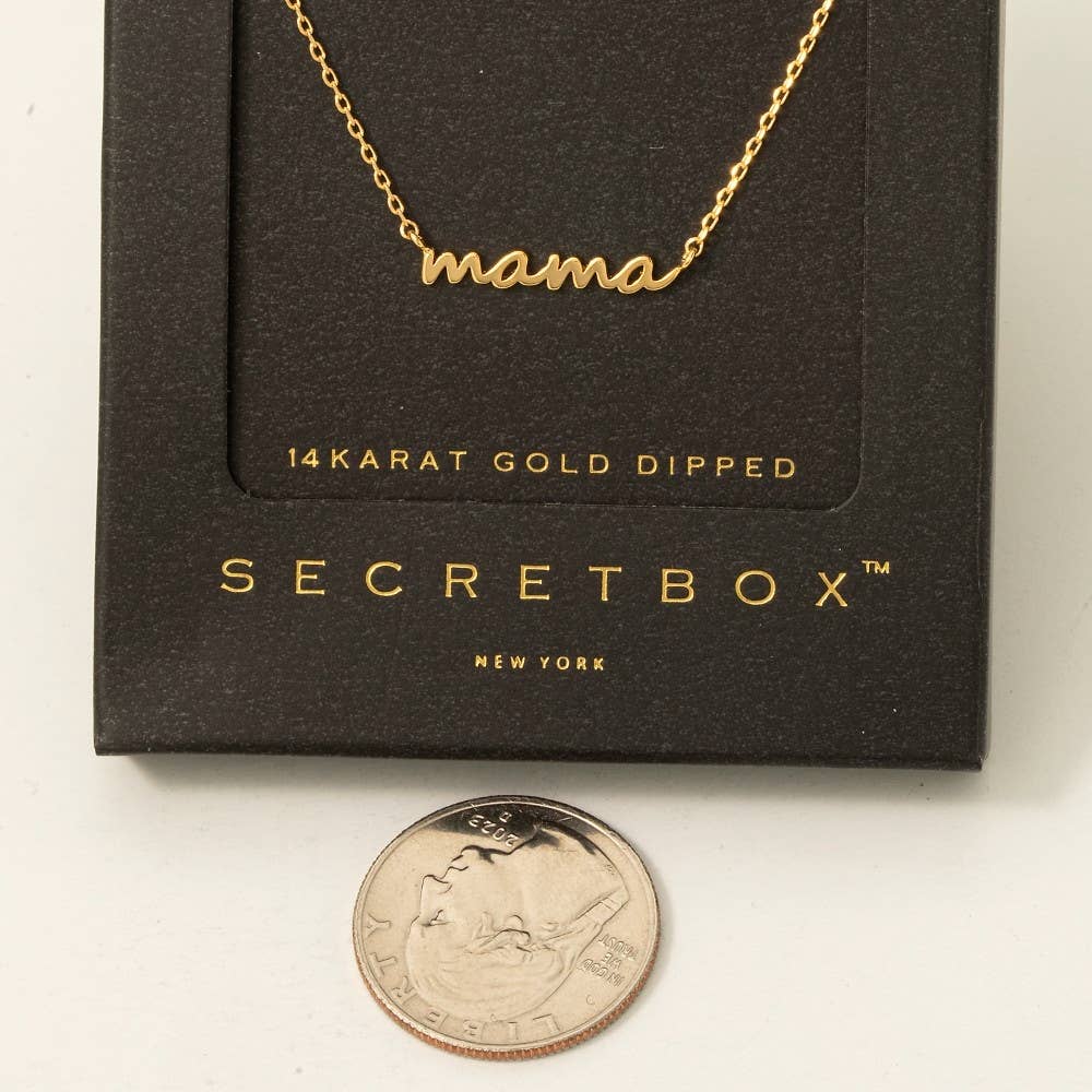 Fame Accessories – wholesale Hänge-/berlockhalsband – Halsband med liten gulddoppad mamma-berlock i secret box-stil2