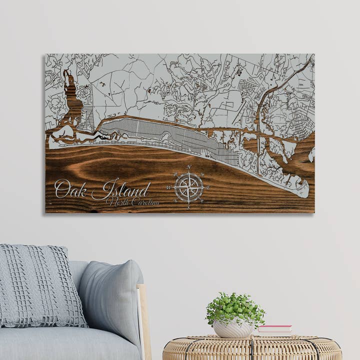 Carolina del Norte: Oak Island Street Mostrar mapa para venta al por mayor de Fire & Pine