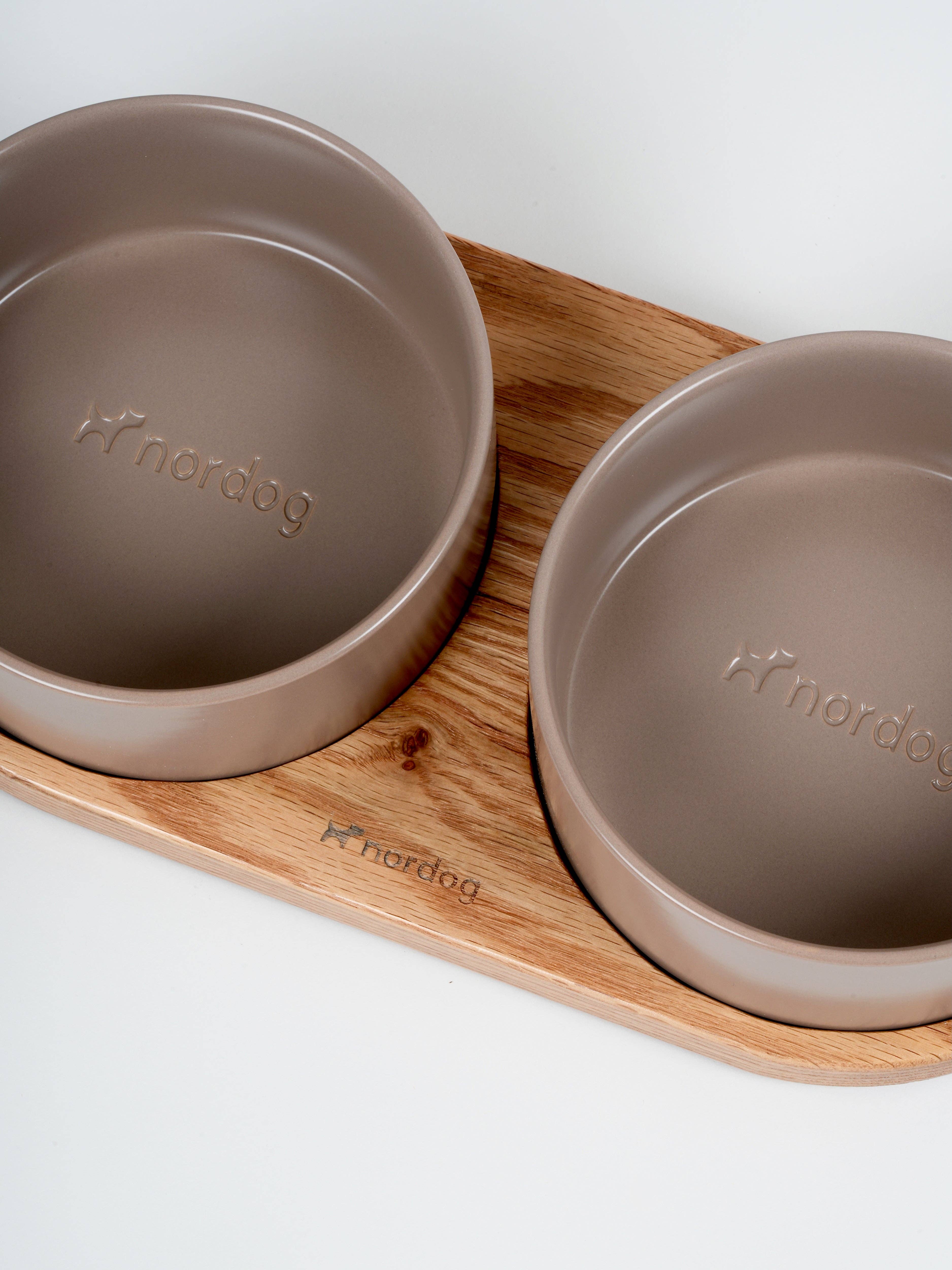 Nordog – Engroshandel Madskål - Kat/hund – Barcelona Dobbelt Hundeskål (olieret eg, mocca)1