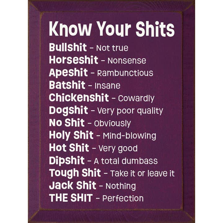 SAWDUST CITY - Vendita all'ingrosso Cartelli - Know Your Shits: Divertente targa verticale in legno4