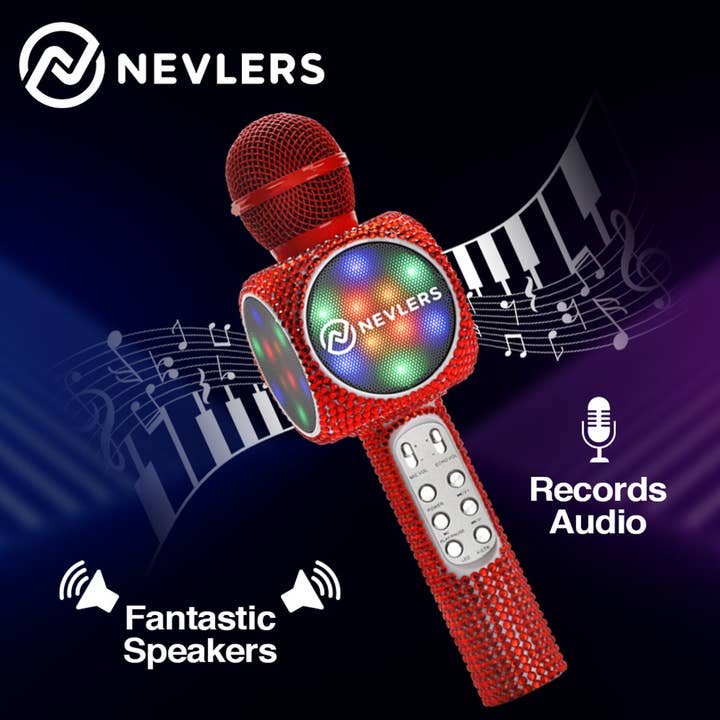 Nevlers – wholesale Speakers – Nevlers Voice Changing Karaoke Microphone - Red Bling4