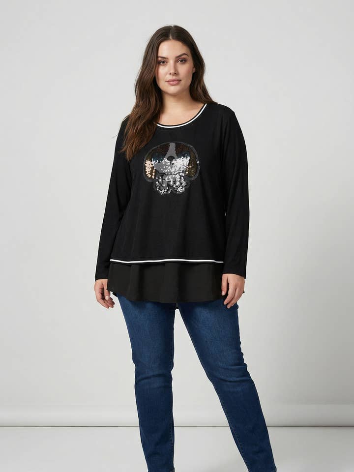 Tunika i stora storlekar med nät och paljetter (A918) för wholesale av Pomme Rouge Paris