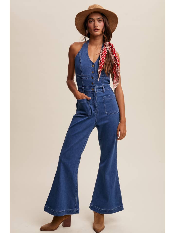 Denim Tuta in denim con scollo all'americana in vendita all'ingrosso su Faire