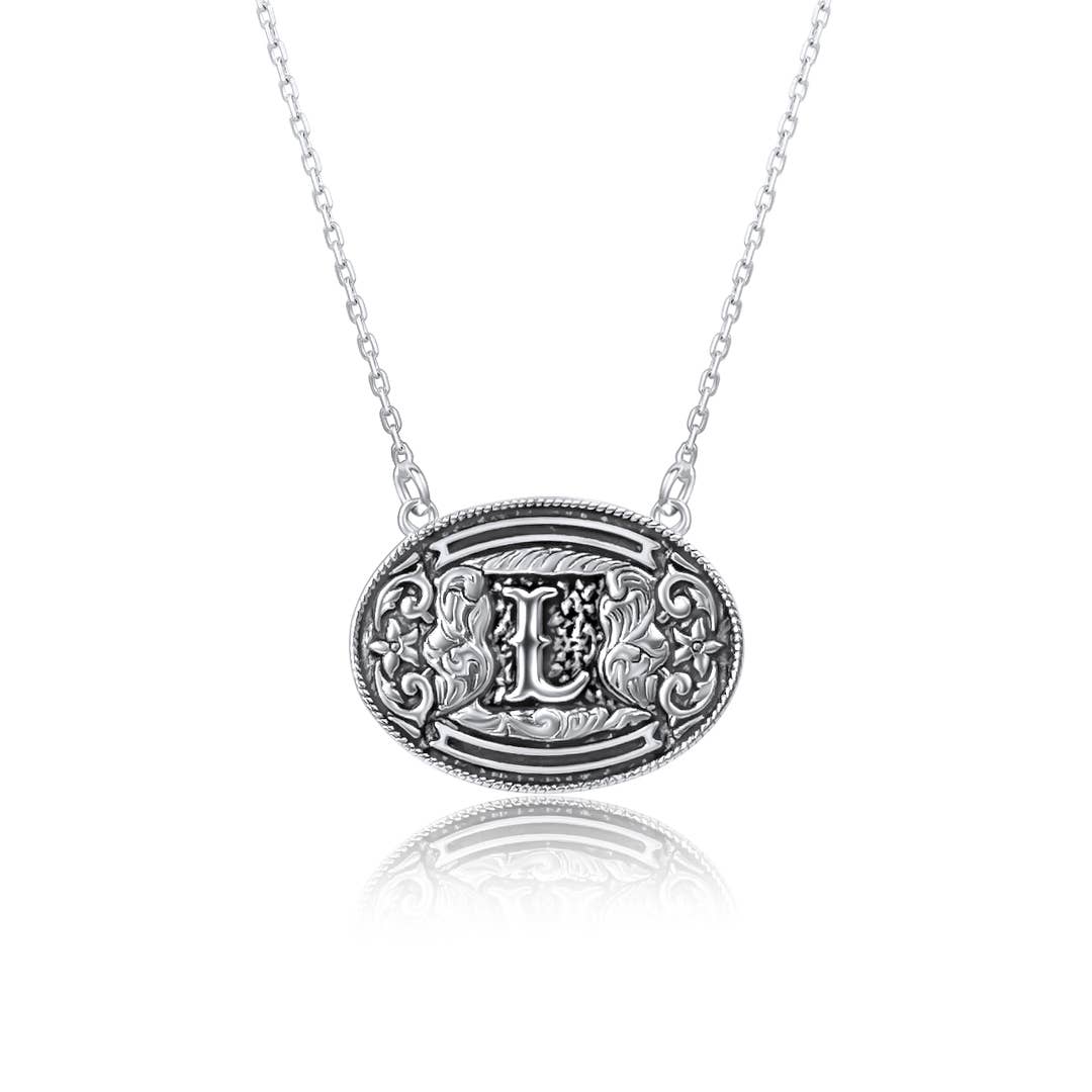 Snowing West - Vente Colliers à pendentif - Collier avec initiale et boucle de ceinture en argent sterling 9258