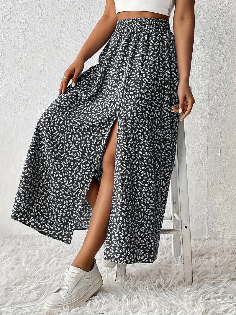 Rosa Clothing - Wholesale Skirt - Women's - Floral Slit A-Line Hip-Wrap Mid-Waist Maxi Skirt10