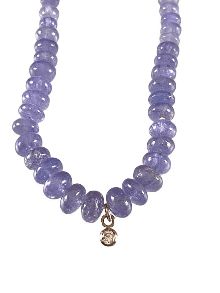 16” Tanzanite Beads with 14k Gold Diamond Charm Necklace for wholesale by GK Designs
