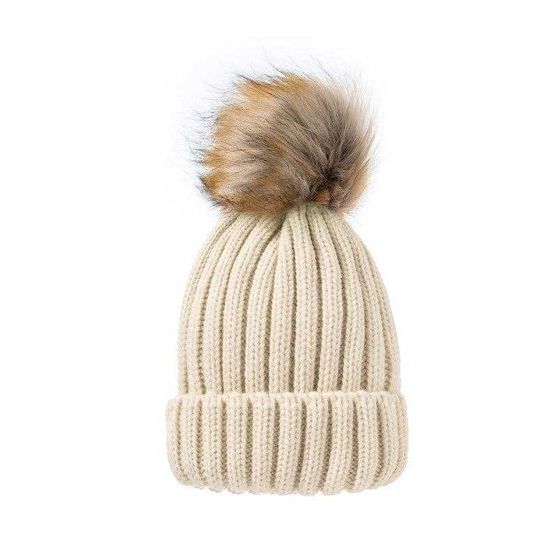 Sheer Trend - Wholesale Beanie - Women's - Solid Color Casual Fur Ball Warm Knit Hat Beanies1