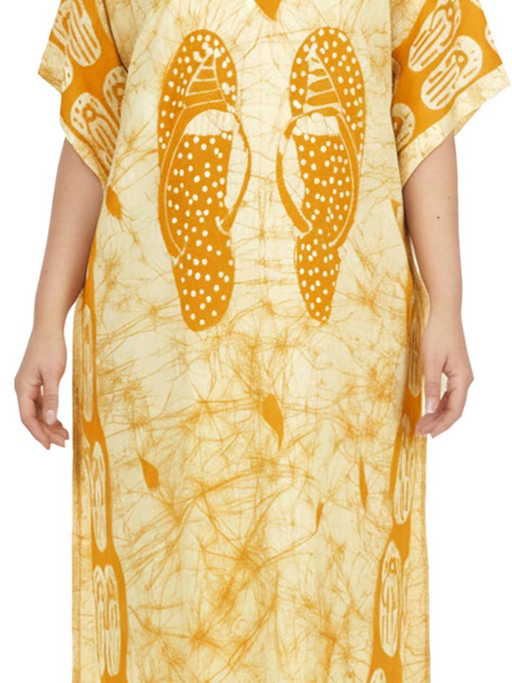 HAND MADE BATIK Cotton Golden Kaftan Long WOMEN P01685 for wholesale by LA LEELA \ HAPPY BAY