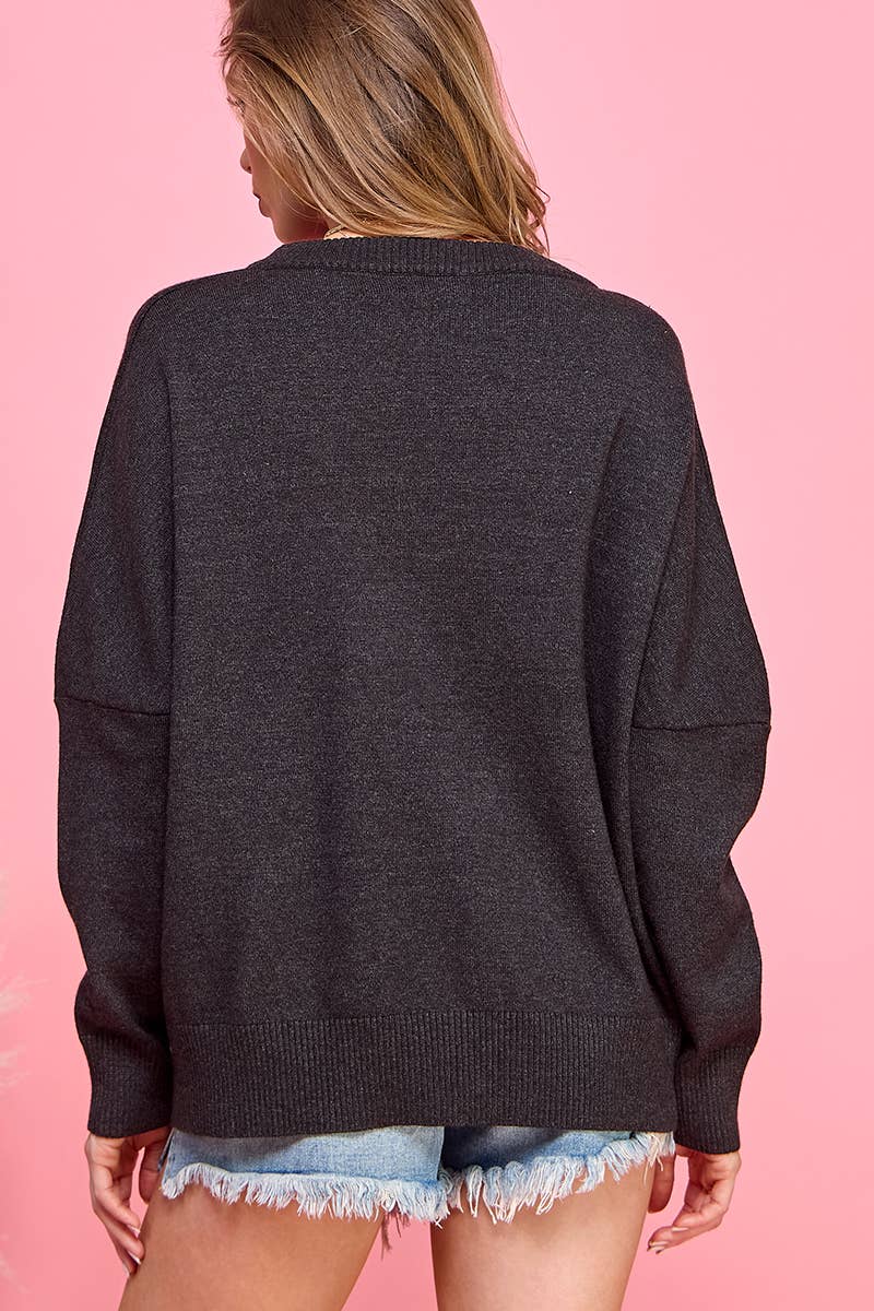 Charcoal drawstring chest long sleeve fall top for wholesale on Faire8