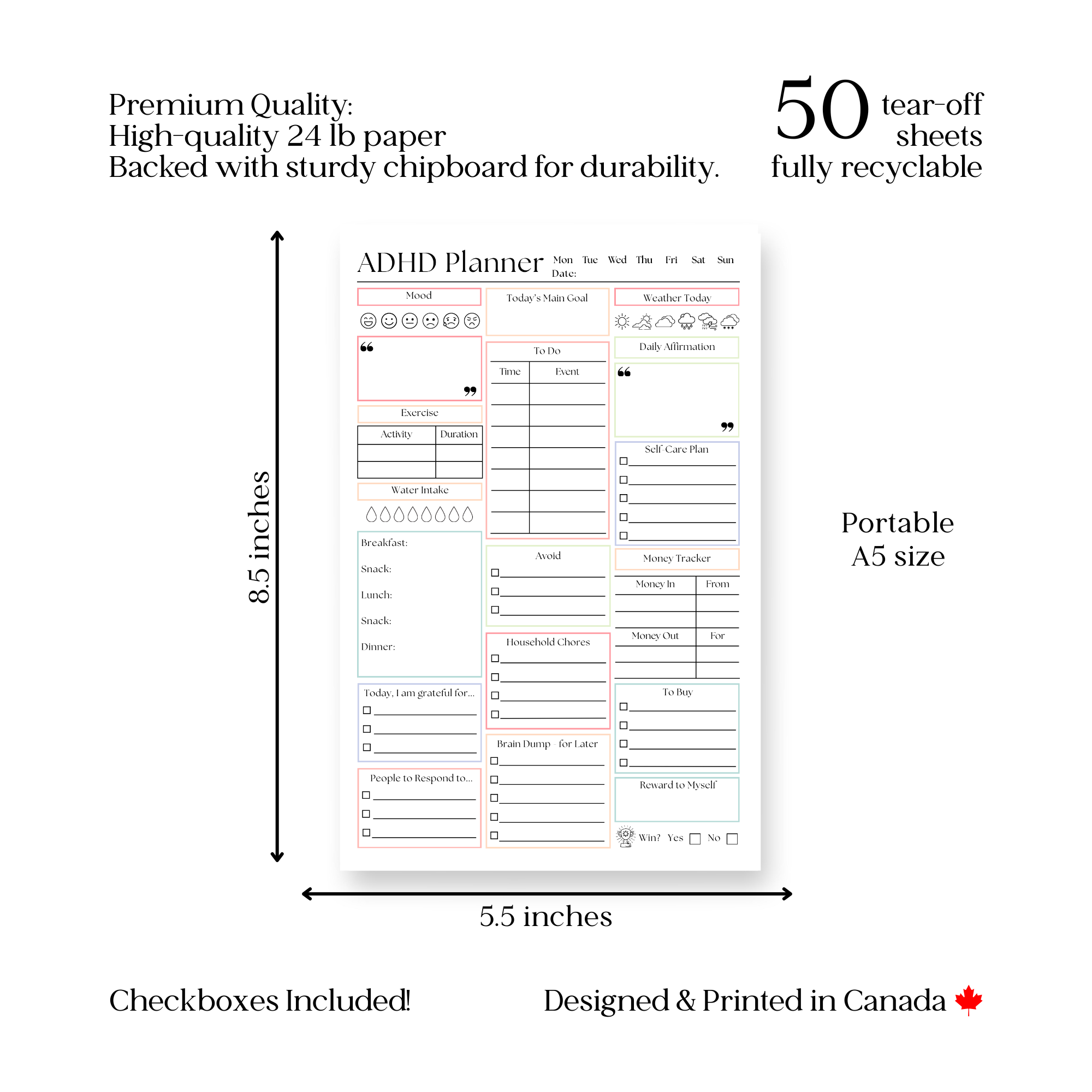 Eleventh and Taylor - Wholesale Notepad - ADHD Daily Productivity Planner: 50 Page Tear-Off Notepad4