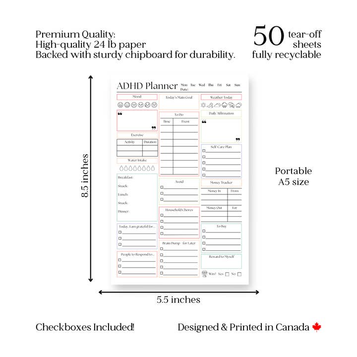 Eleventh and Taylor - Wholesale Notepad - ADHD Daily Productivity Planner: 50 Page Tear-Off Notepad4