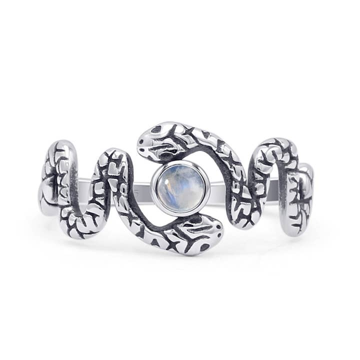 Round Moonstone Snake Ring Oxidized for wholesale by Blue Apple Imports