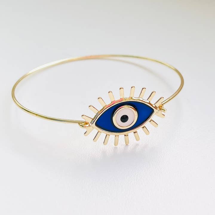 Loli - Wholesale Cuff Bracelet - Colorful Evil Eye Bracelet: Rhodium/Gold Plated Metal