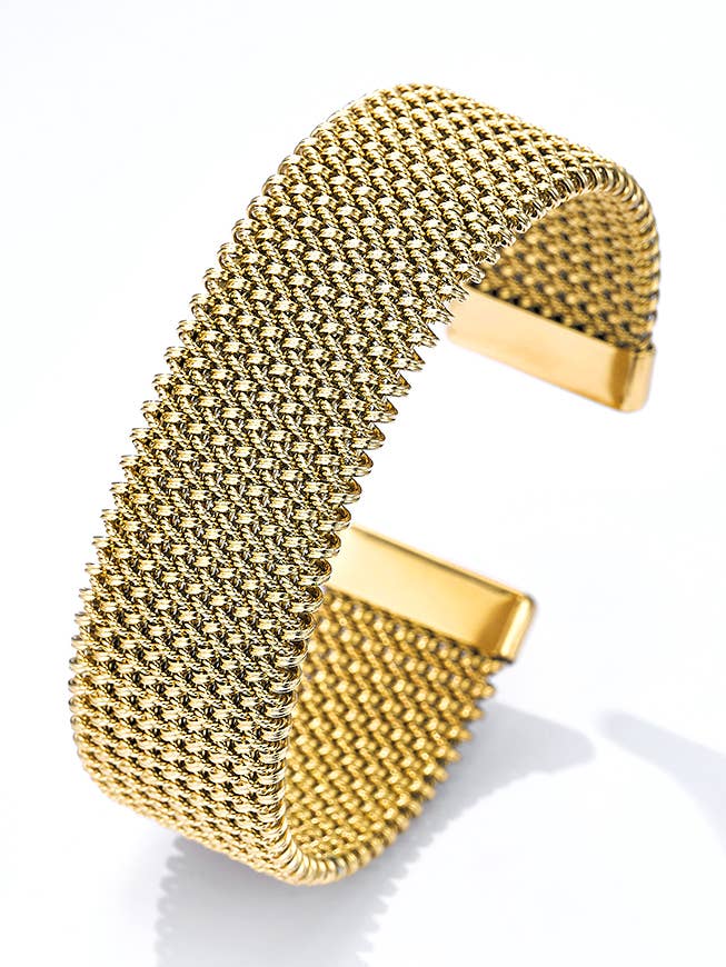 Stainless steel mesh cuff bracelet 324AQ184 for wholesale by BYREN | ÉLINE L'ATELIER
