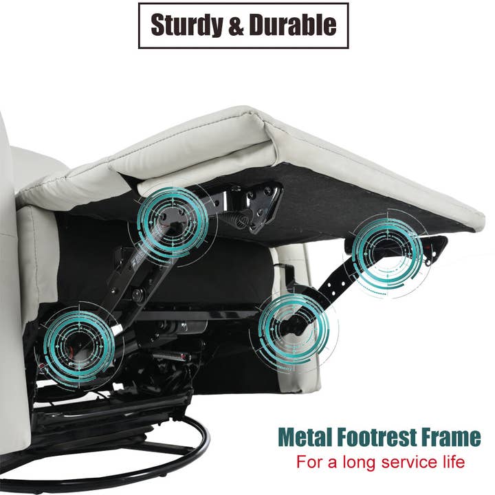 HOMYCASA DESIGN INC - Wholesale Chair - 270° Power Swivel Rocker Recliner, PU Leather Glider, Gray5