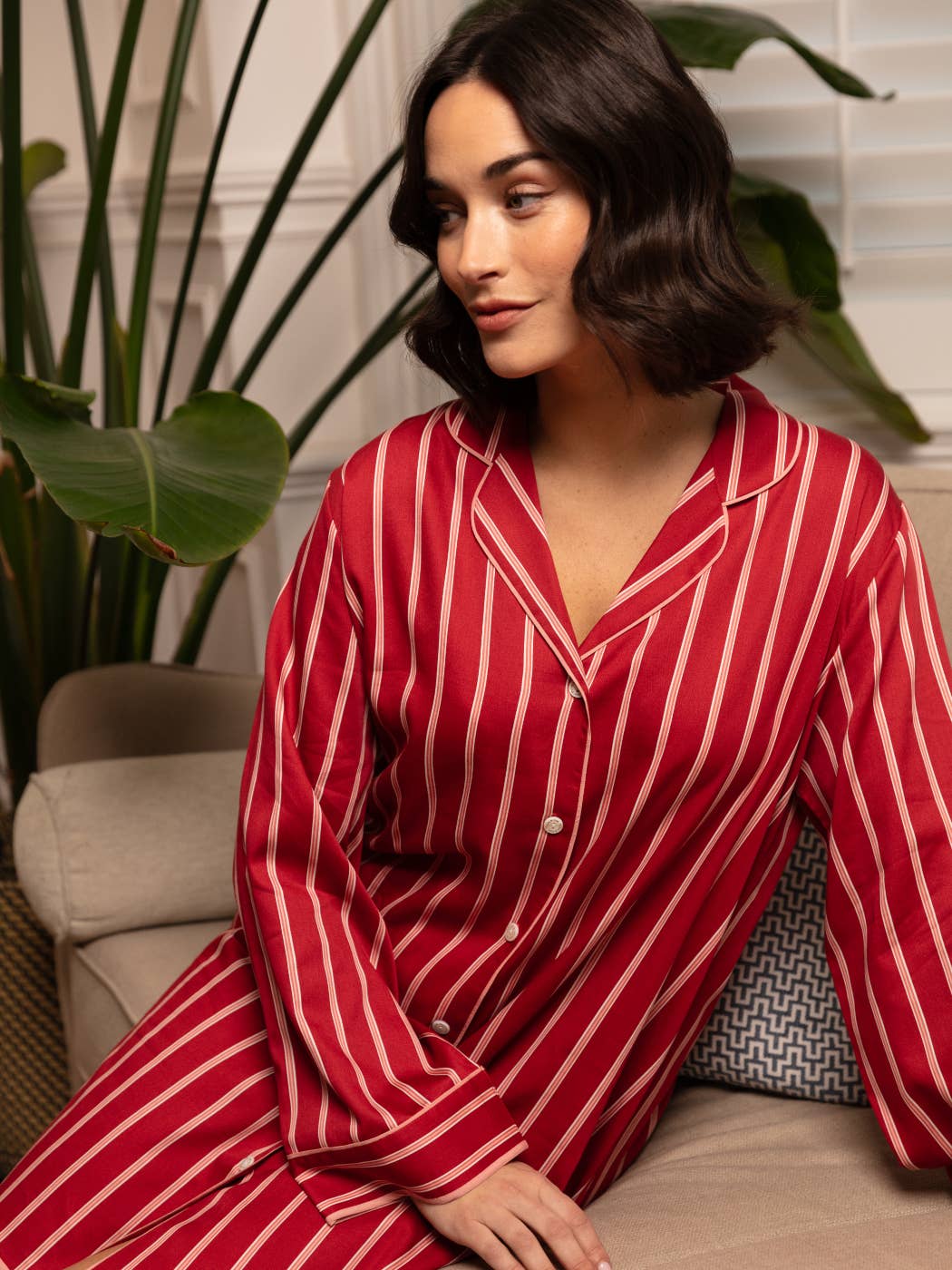 Cyberjammies – wholesale Robe – Women's – Shoreditch Rust Printed Stripe Long Dressing Gown2
