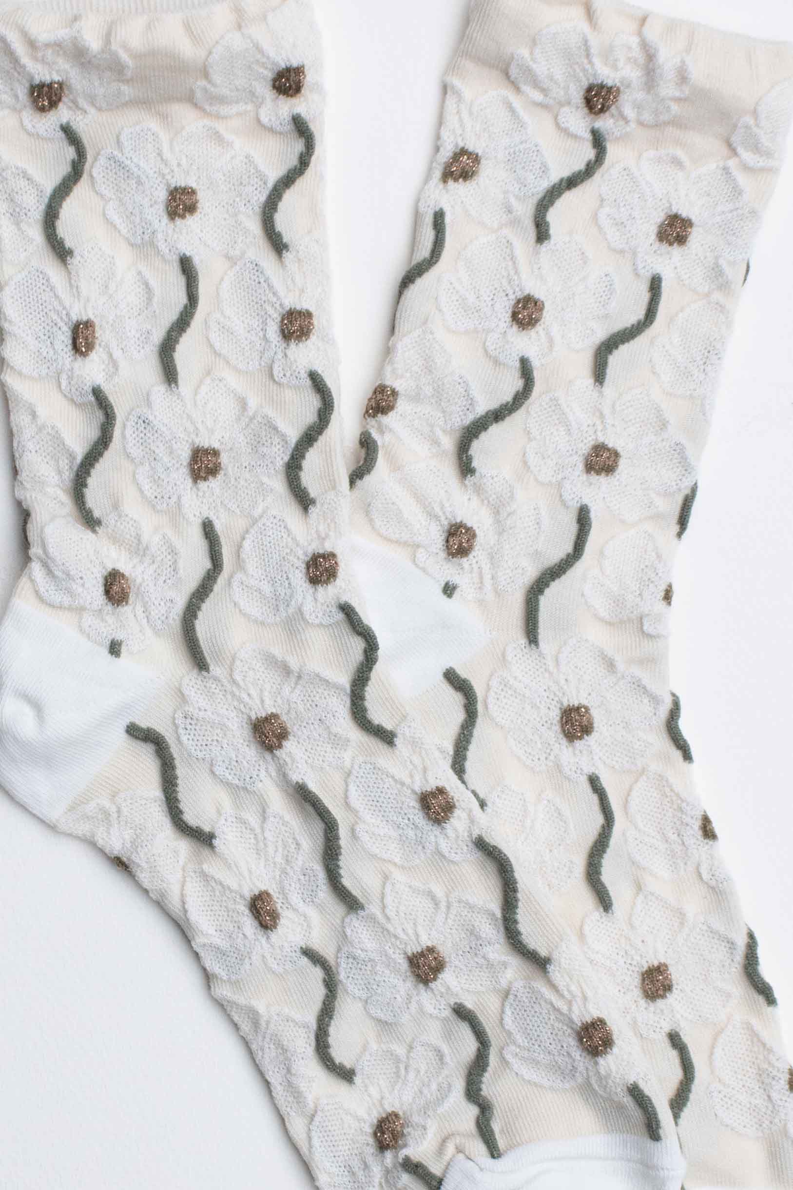 Tiepology - Vente Chaussettes – femme - Chaussettes en mélange de coton à motif floral.2