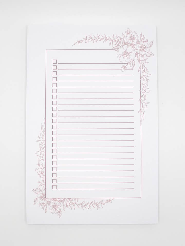 Dusty Rose Floral Checklist Notepad for wholesale by Rust Belt Love Paperie