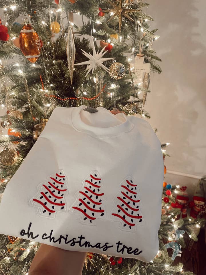 Christmas Tree Cake | Embroidered Sweater White for wholesale by Spirit Led Collective