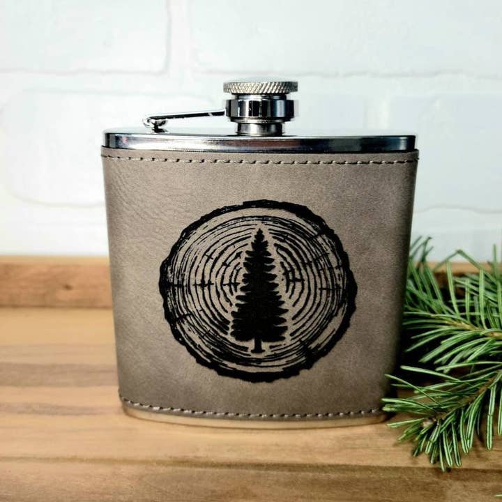 Beckman Design - Wholesale Flask - Flask-Tree Ring with Evergreen Tree