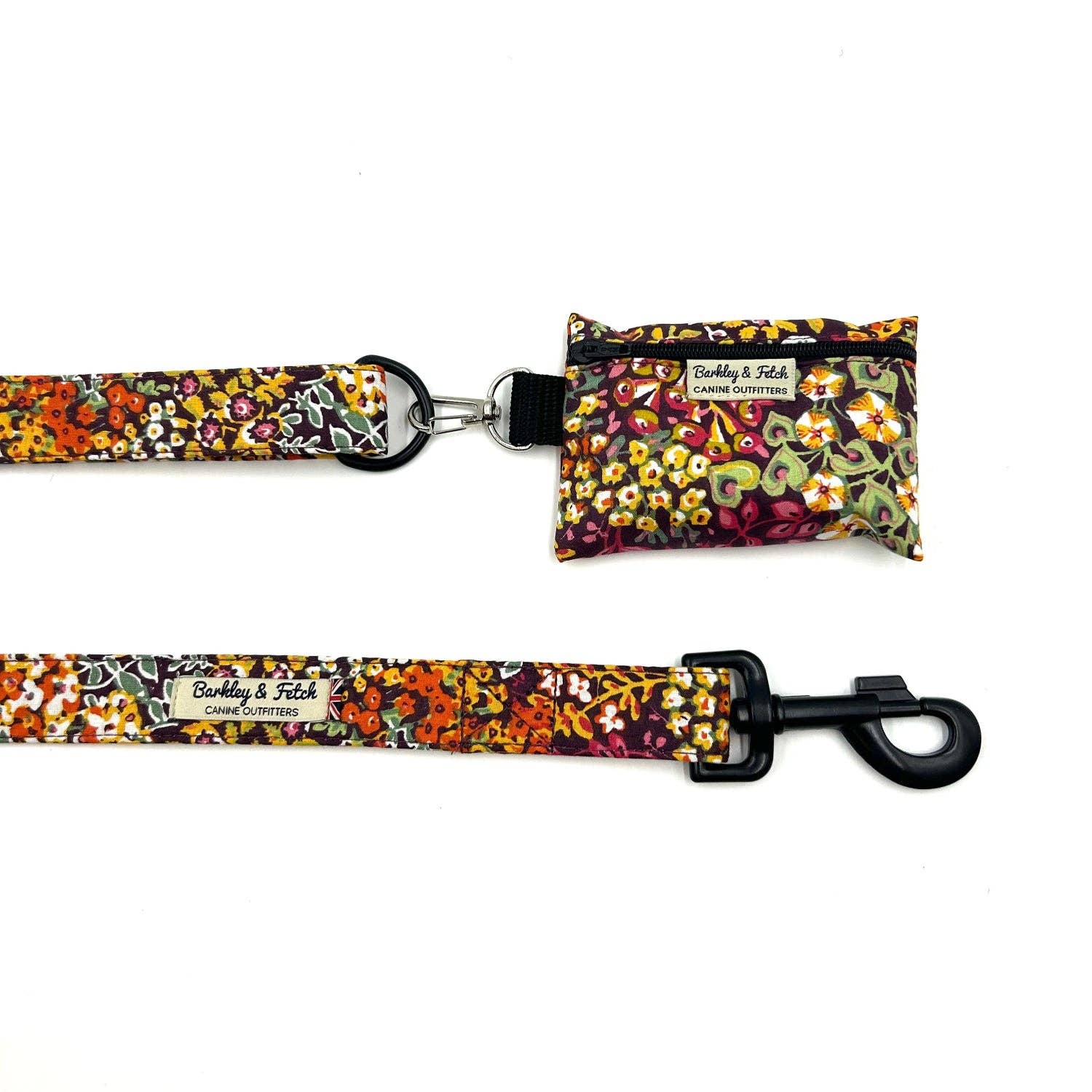 Barkley and Fetch – wholesale Pet poo bag dispenser – Orange Ditsy Floral Print Poo Bag Holder1