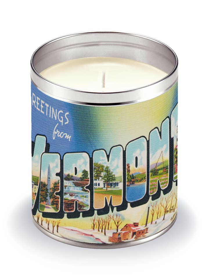 Greetings from Vermont Candle for wholesale by Aunt Sadie's Candles