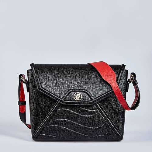 Bolsa de couro com tampa de espelho aberta preta por atacado de Martius