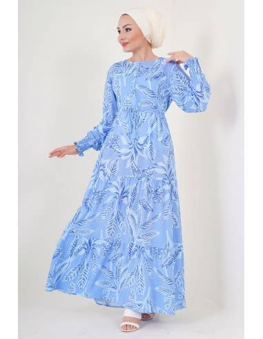Mani Textile - Wholesale Dress - Women's - Patterned Hijab Dress - Blue5