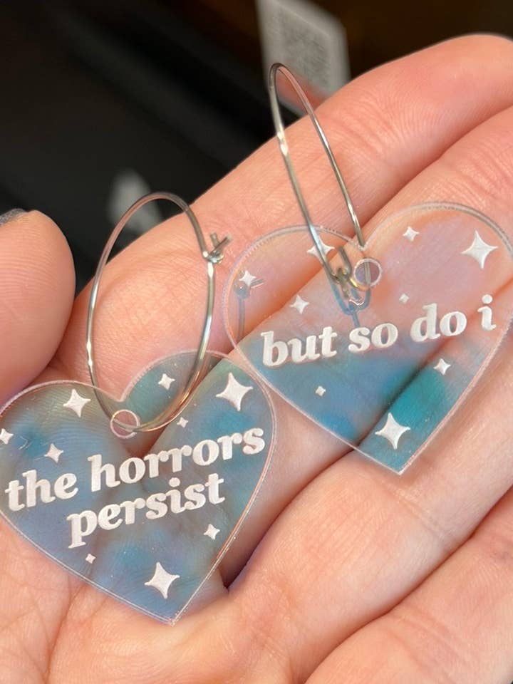 The Horrors Persist But So Do I Heart Hoop Earrings for wholesale by ShlemonArt