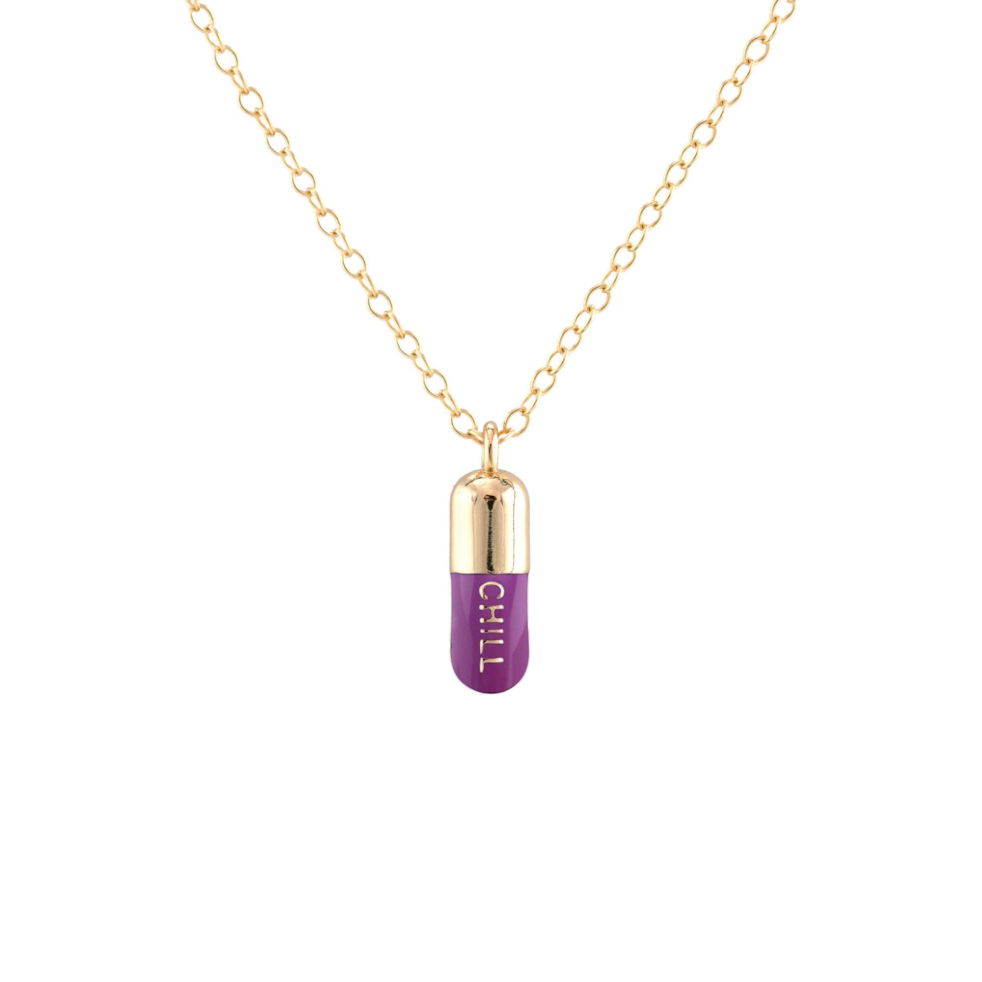 Kris Nations - Vente Colliers à pendentif - Collier Chill Pill en émail avec charme en vermeil 18 carats, argent sterling, chaîne en or rempli ou argent sterling, longueur réglable 16-18 pouces (40,6-45,7 cm), sans nickel, expédié de Californie19