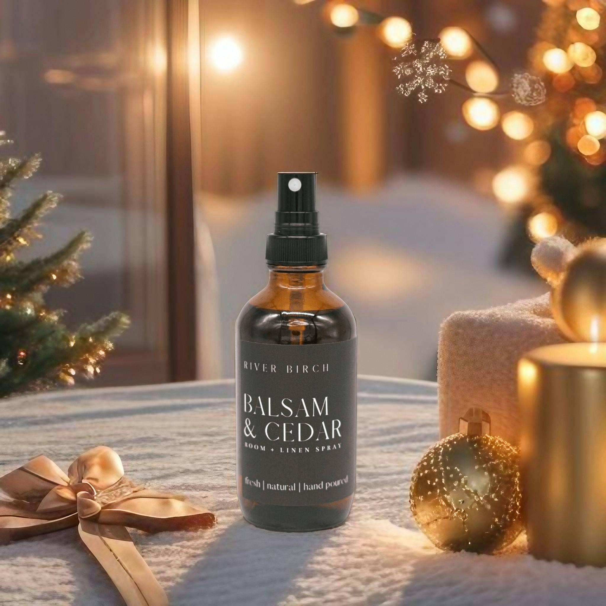 River Birch Candles - Wholesale Room & Linen Spray - Balsam & Cedar - 4 oz Amber Glass Room + Linen Spray3
