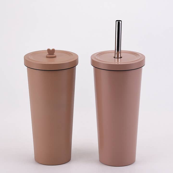 Candles Meta - Wholesale Insulated Mug/Tumbler - 710ml Silid Color Milk Tea Stainless Steel Cup with Straw19