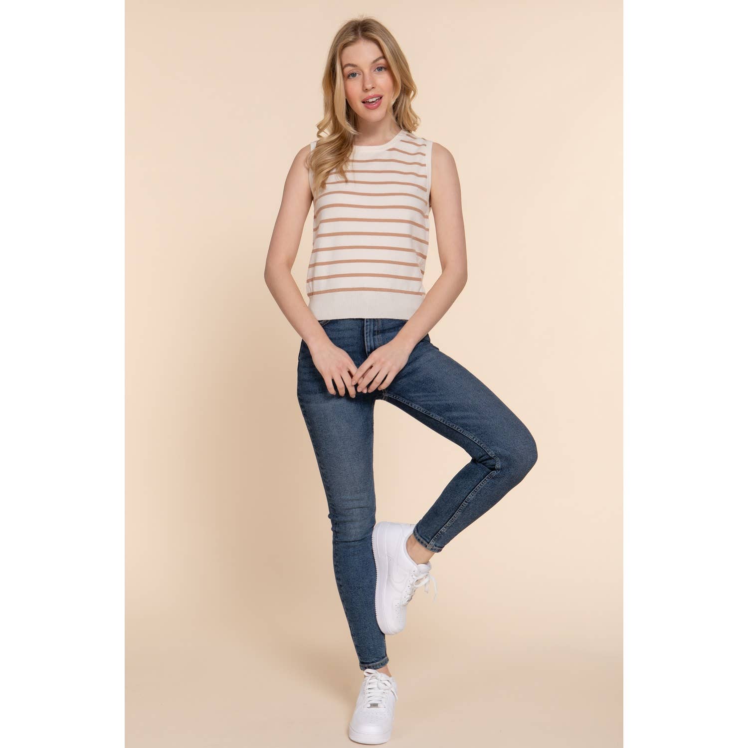 Apolline – Pulôver - Mulher por atacado – CAMISOLA DE PRIMAVERA COM RISCAS SEM MANGAS6