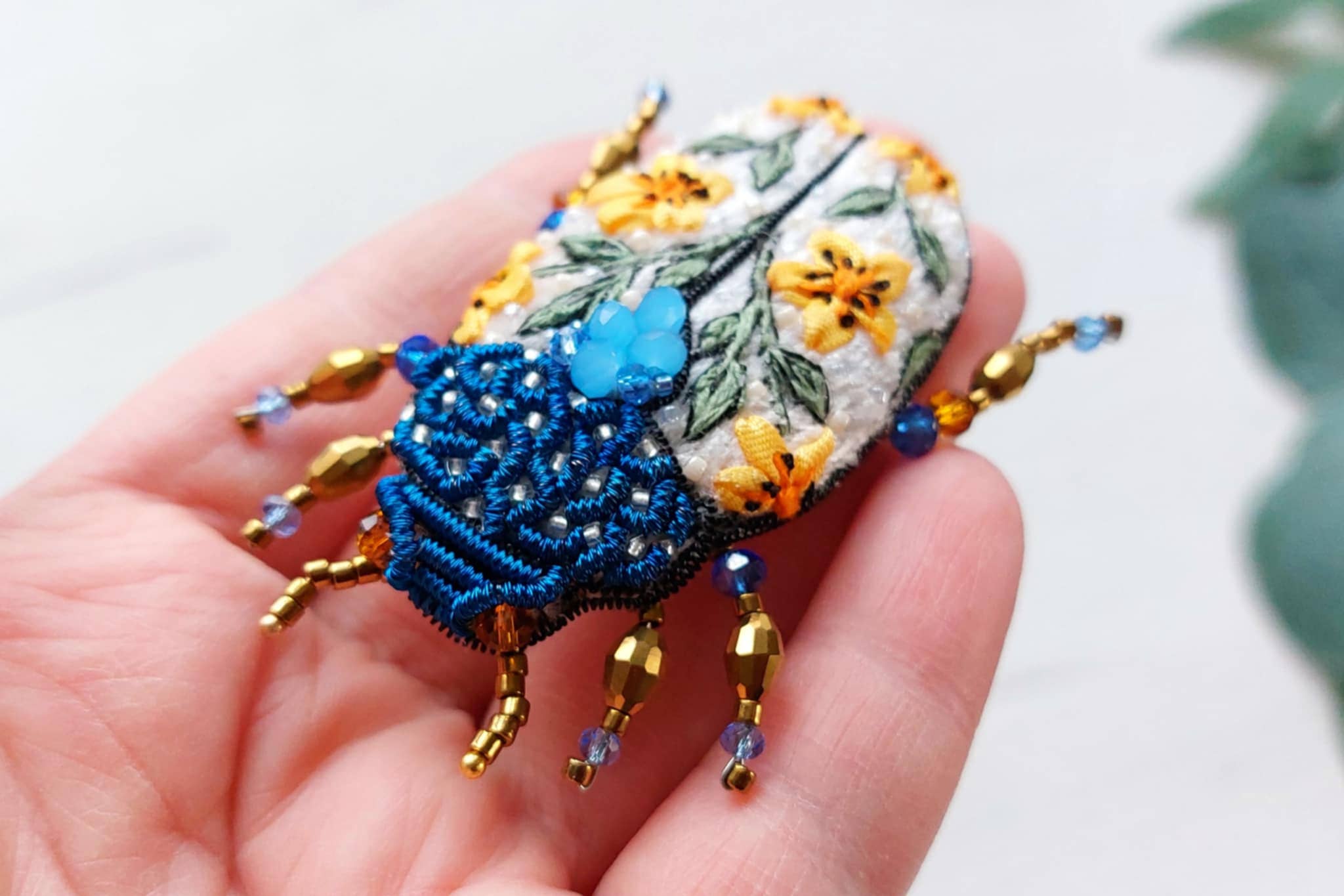 BeadSplendour - Vente Broches - Broche scarabée Broche coléoptère Broche perlée Insecte broche0