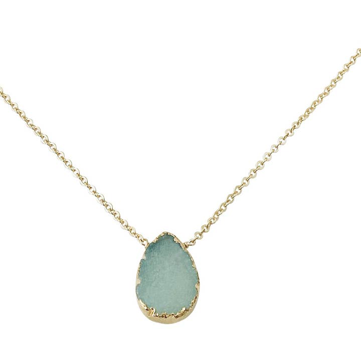 Aqua Druzy Gold Plated Sterling Silver Pendant Necklace for wholesale by Modern Opus