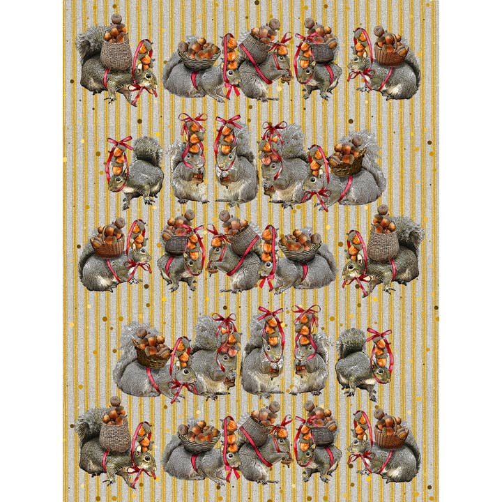 Alphie and Ollie – wholesale Tea towel – squirrels(ticking stripe)100% cotton floursack kitchen towel