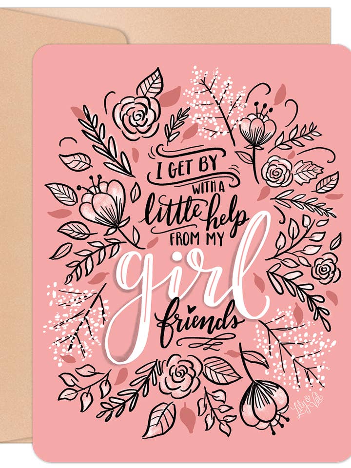 Help from My Girl Friends Pink Flowers Encouragement Card for wholesale by Willow & Ivy Press