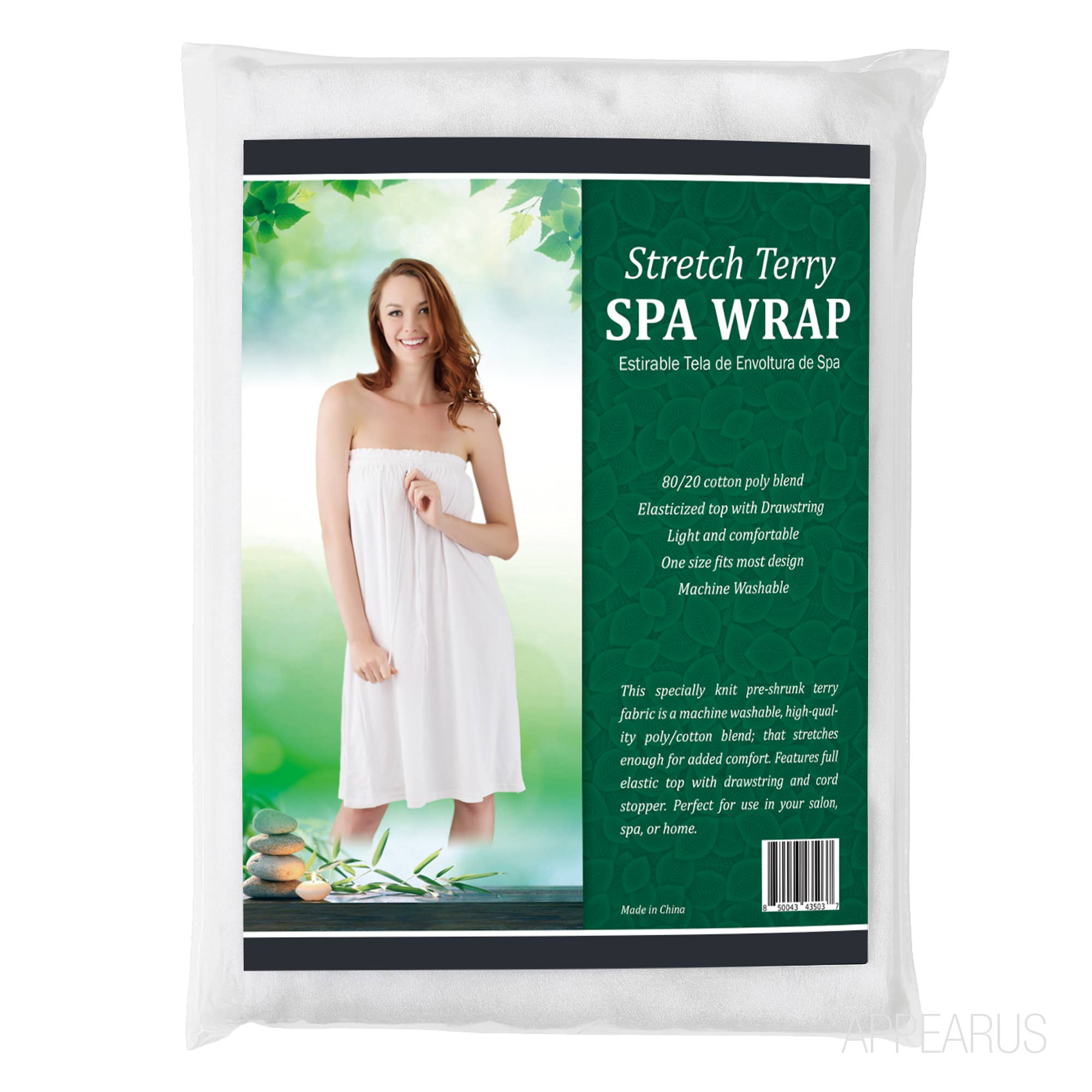 Appearus Products Corp. – wholesale Robe – Women's – Case of 24: Cotton Stretch Terry Spa Wrap - White Drawstring6